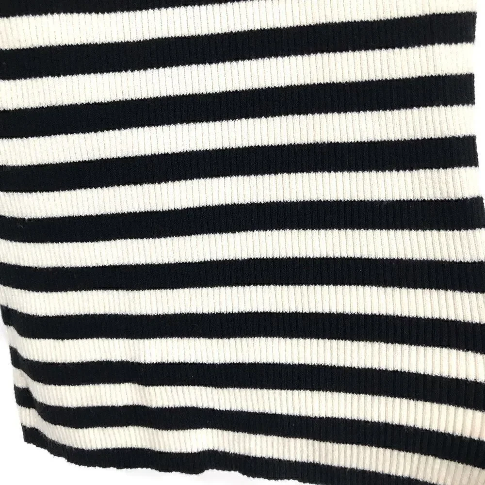 Trina Turk Black White Striped Quill Sleeveless Ruffle Neck Knit Top